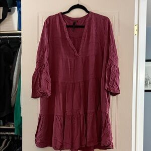 Women’s Flowy V-Neck Tiered Dress - Wine